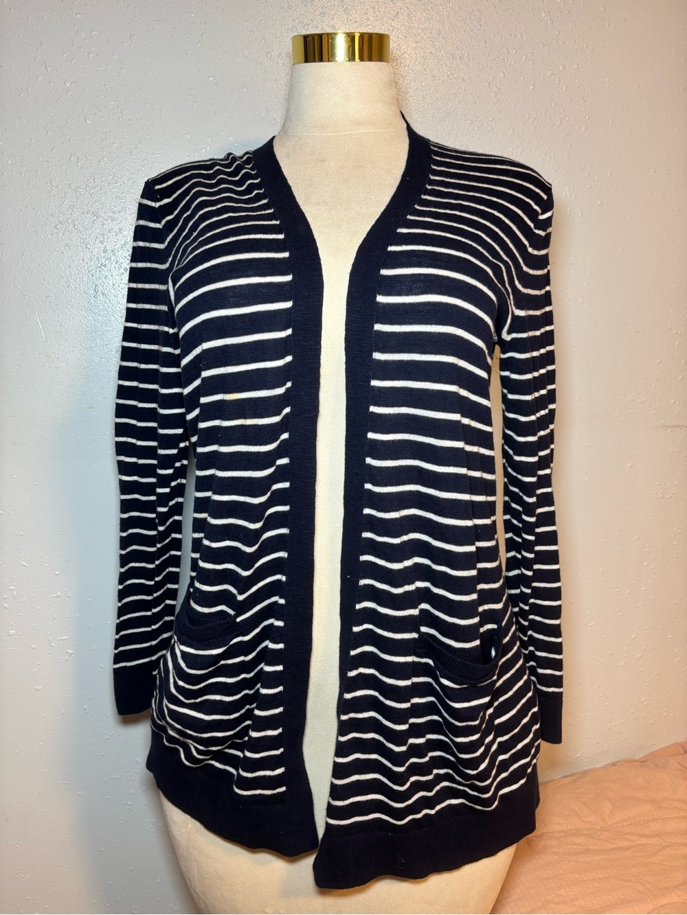 J. Crew Navy and White Striped Open-Front Cardigan